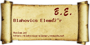 Blahovics Elemér névjegykártya